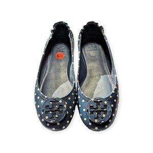 6.5 Blue White Leather Ballet Flats Minnie Travel New Nautical Dots 🎉
